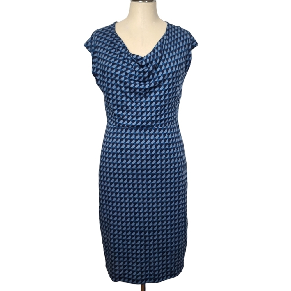 Boden Cowl Neck Blue Printed Dress 6R